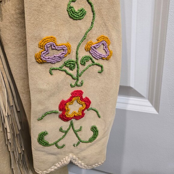 Amazing Floral Beaded Suede Leather Coat Dress by Diamond Leathers - Picture 6 of 12